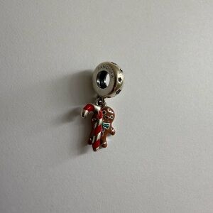 Pandora Brown Gingerbread Man with Red & White Candy Cane Charm